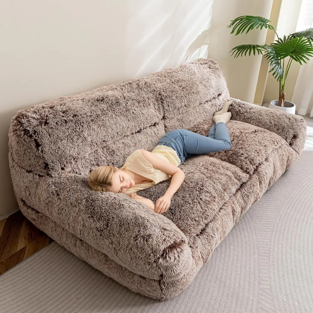 

Giant Human Dog Sofa Bed, Big Comfy Floor Sofa Couch for Pet Families with Foam Chunk Supportive Mat, Fluffy Faux Fur Orthopedi