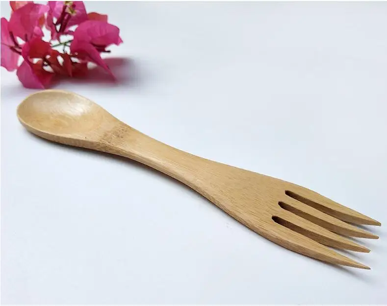 100% Natural Bamboo Spoon Fork All In One Portable Travel Cutlery Set Wholesale Bamboo Dinerware Wholesale