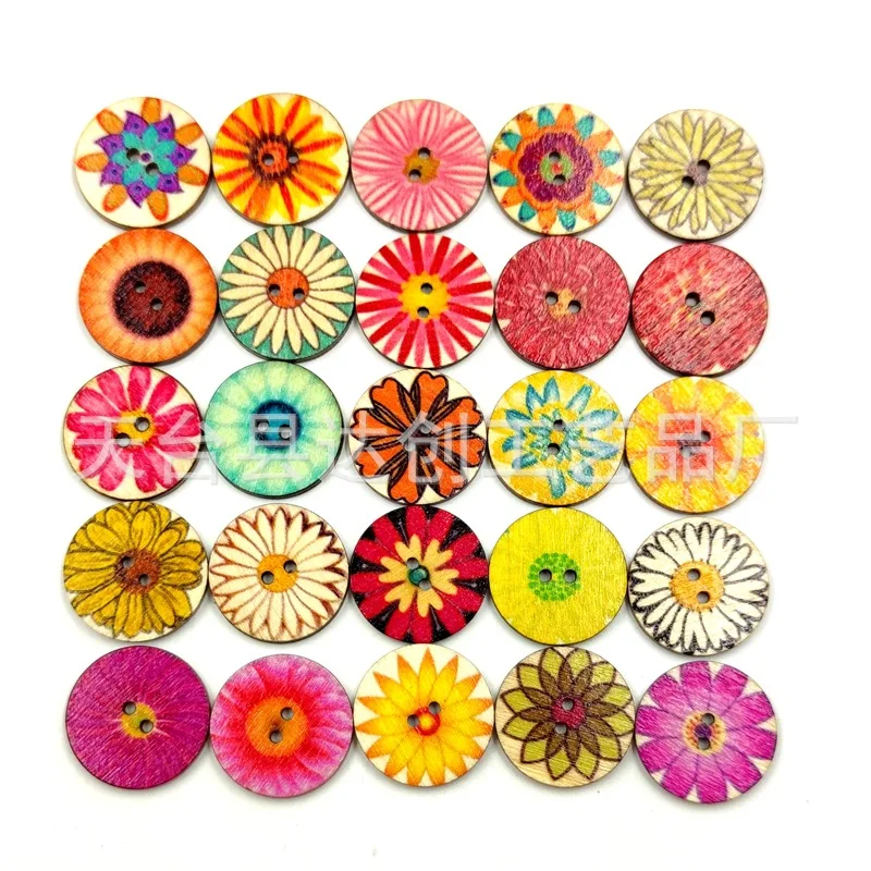 15/20/25 mm a variety of retro log disc buttons, painted printed wood buttons 100 per pack