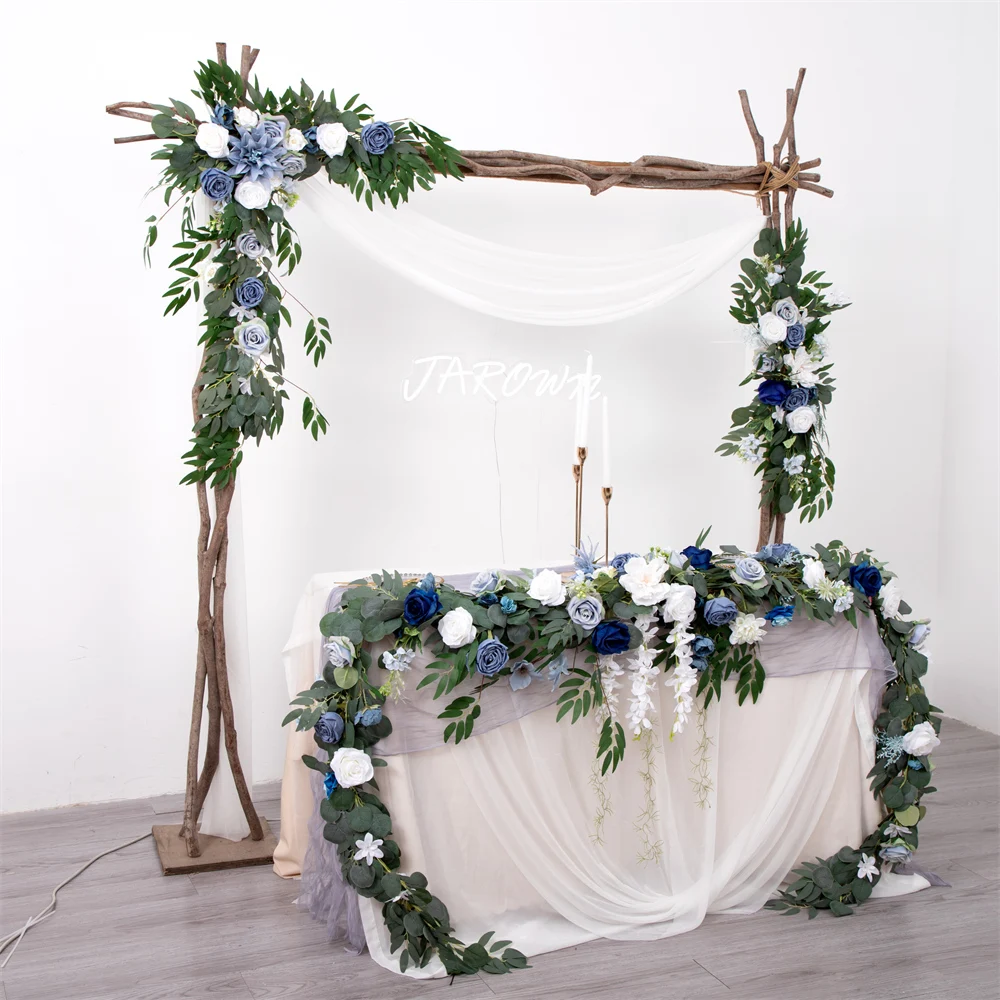 

Artificial Flower Row for Garden Decoration, White, Blue, Rose, Dahlia, Green Leaf, Wedding Centerpieces, Tables Decor, 9.8ft