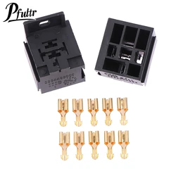 2Sets Car Auto Vehicle 5 Pin Relay Socket Holder with 5Pcs 6.3mm Copper Terminal 5Pin Poles Automotive Relay Base Holder Socket