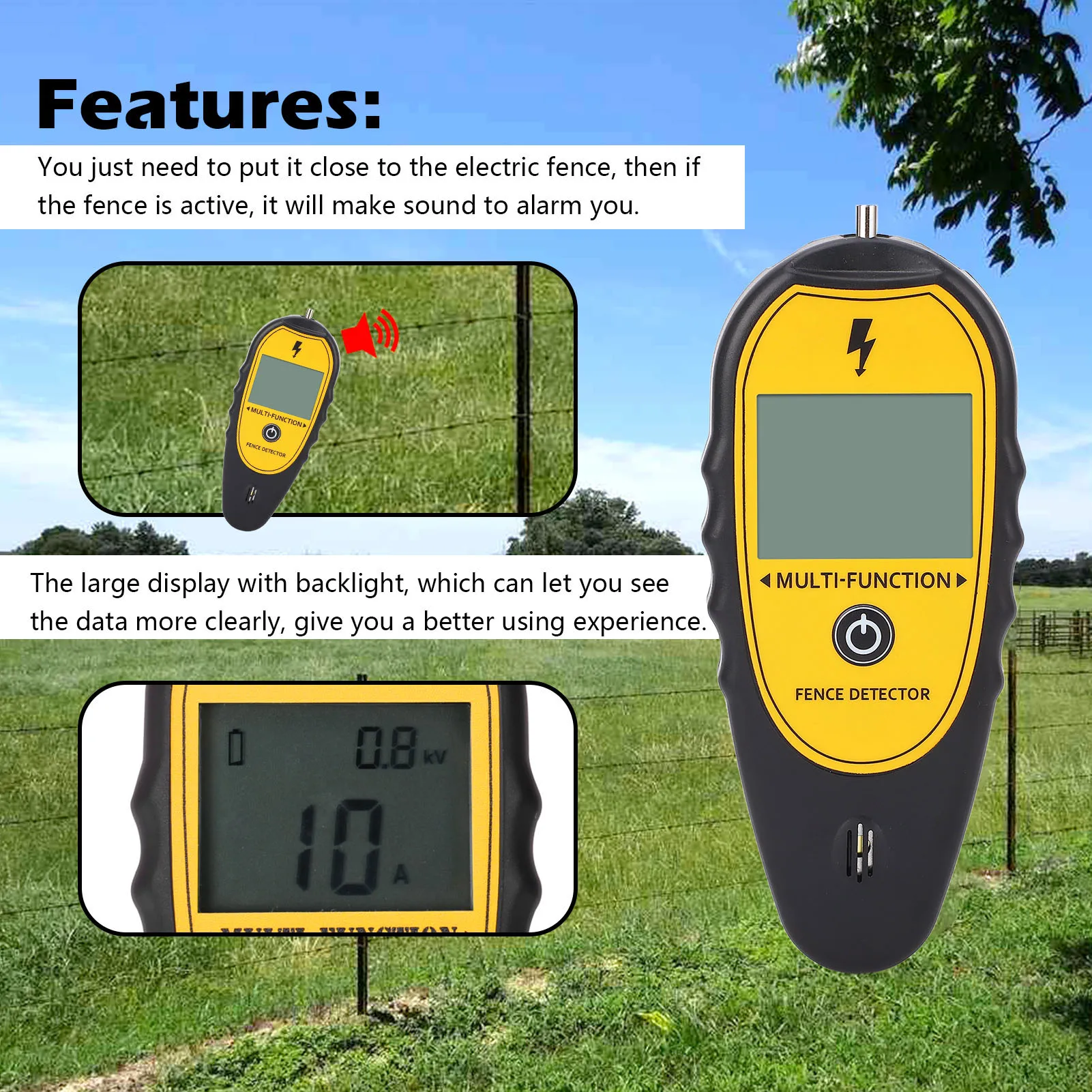 

200-15000V Ranch Fence Digital Display Voltege Current Current Direction Tester Farm Electronic Fence Fault Finder