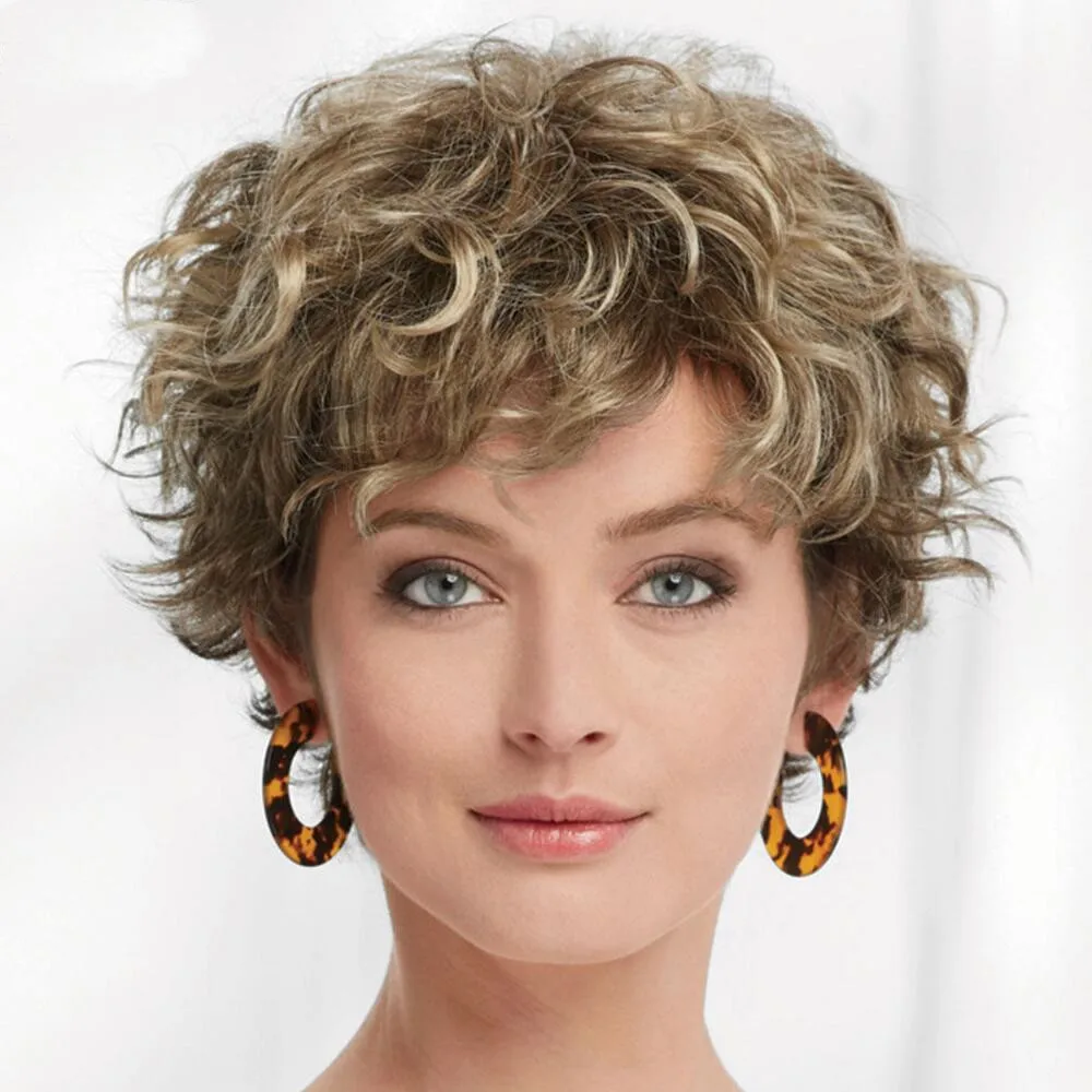 

Hair Lace Wigs Wig Female Short Curly Hair Mixed Color ffy Mechanism Chemical Fiber High Temperature Silk Head Set Wigs