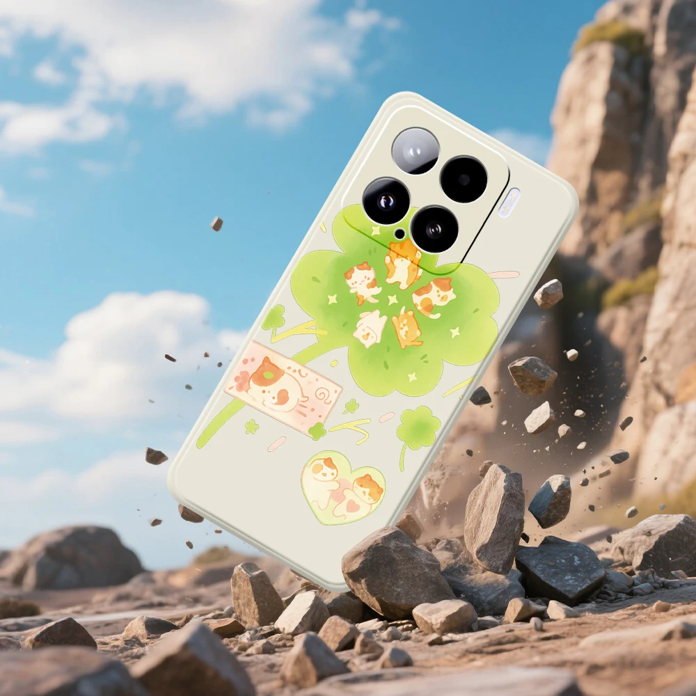 Leuke Kat Klavertje Vier Telefoon Case Voor Xiaomi Mi 15 Ultra Mi 14T 11T Pro Siliconen Cover Voor Xiaomi Mi 13T Pro Mi 11T Pro Gevallen