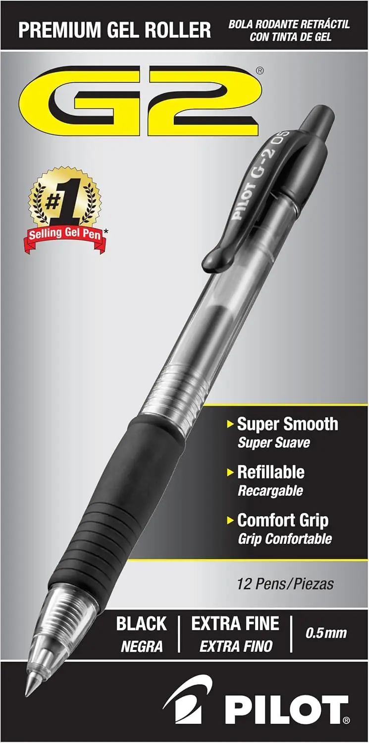 

Premium Gel Roller Pens, Extra Fine 0.5mm, Black Ink, Pack of 12 - Ideal for School & Office