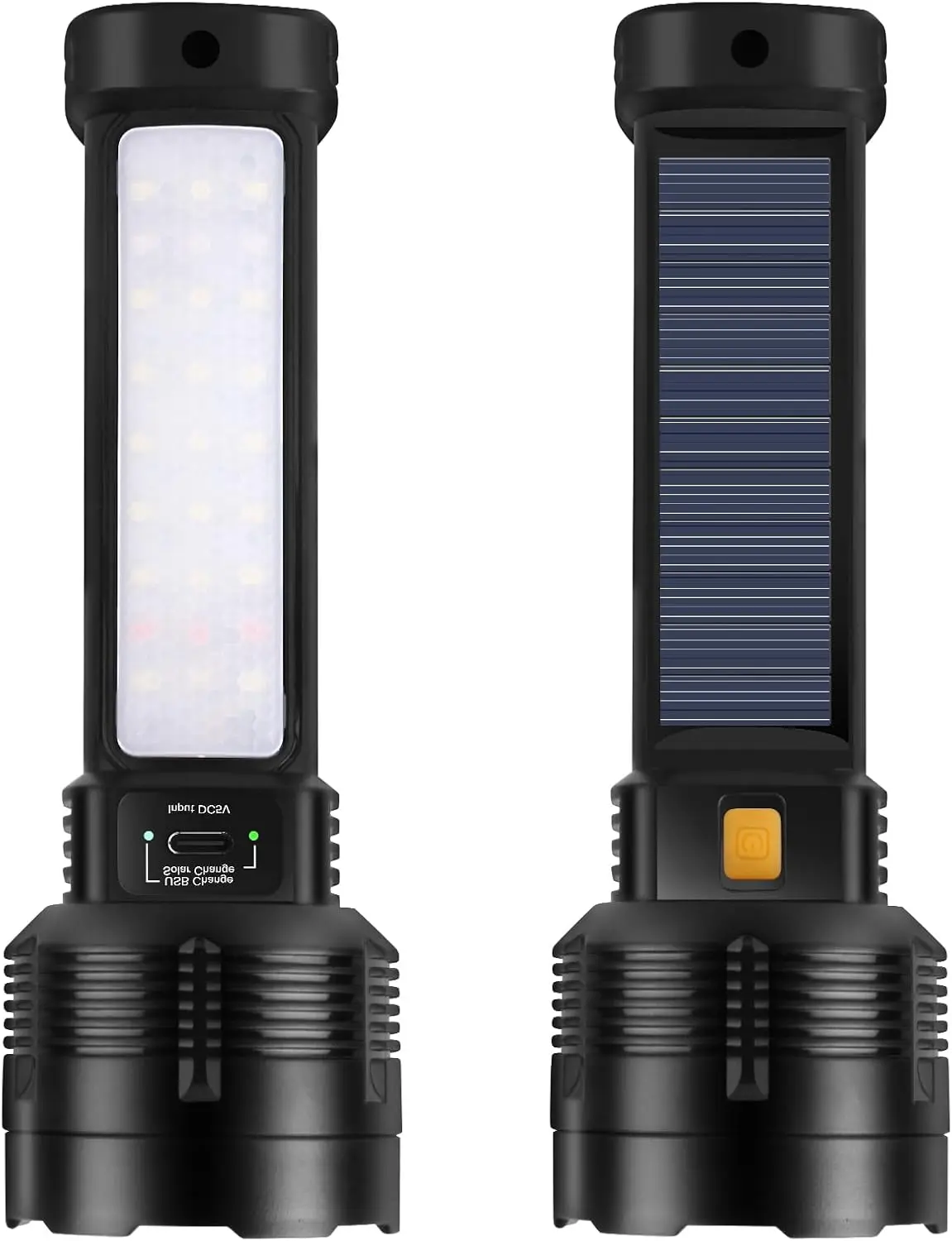 

Комплект из 2 светодиодных аккумуляторных фонарей — тактический, водонепроницаемый и компактный, 20000 люмен, на солнечной энергии для кемпинга, пеших прогулок, чрезвычайных ситуаций