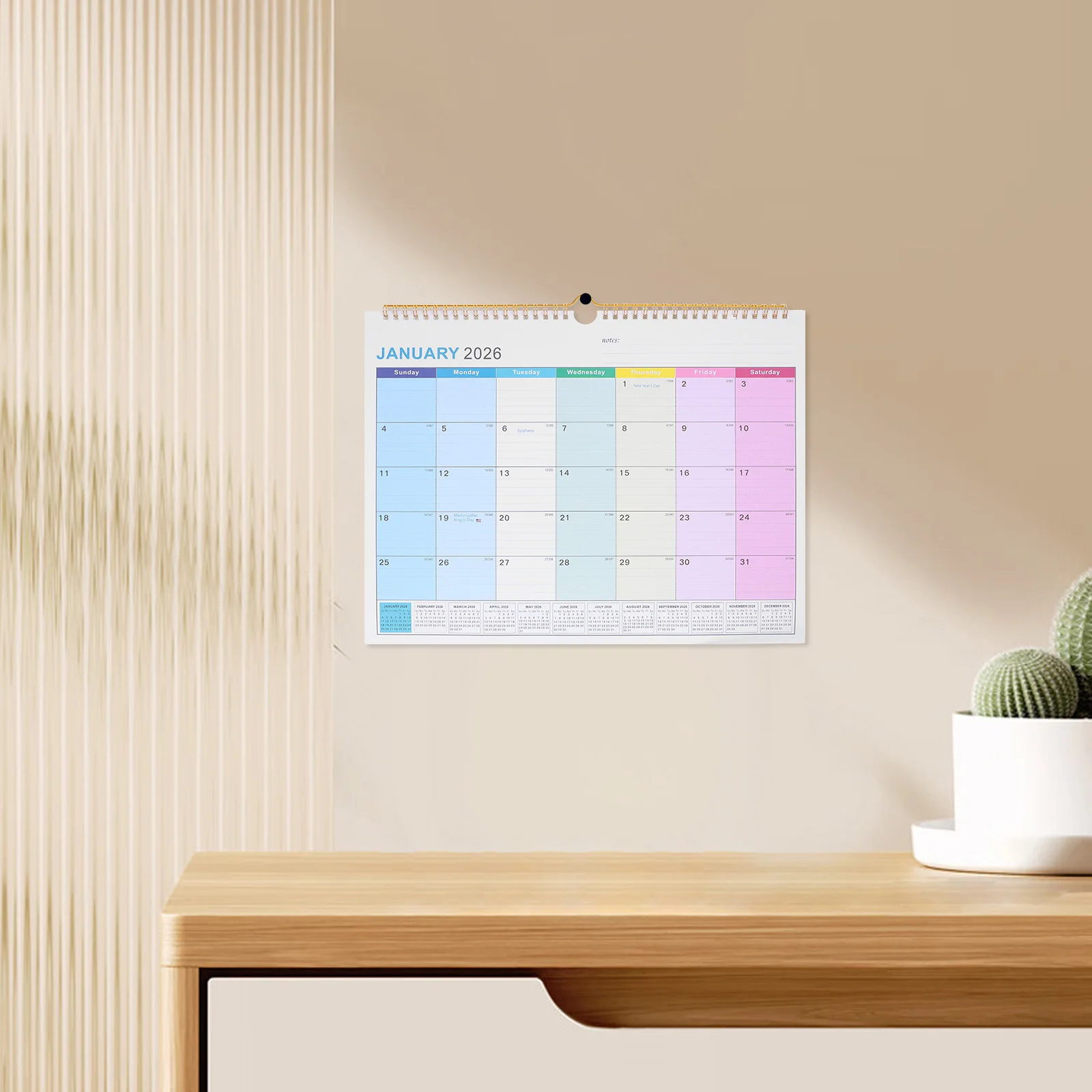 

Sophisticated English Text Wall Calendar 2026-2027 18 Month Planner Sturdy Printing Paper Home Office Use