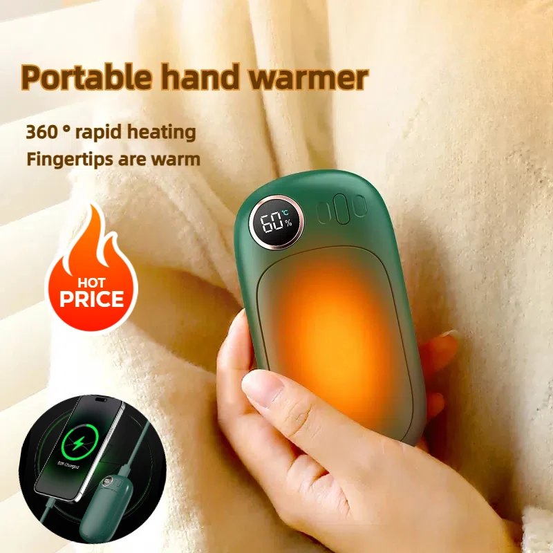 Portable 2 in 1 Power Bank Hand Warmer Double sided Fast Heating Temperature Digital Display Winter Hand Warmer