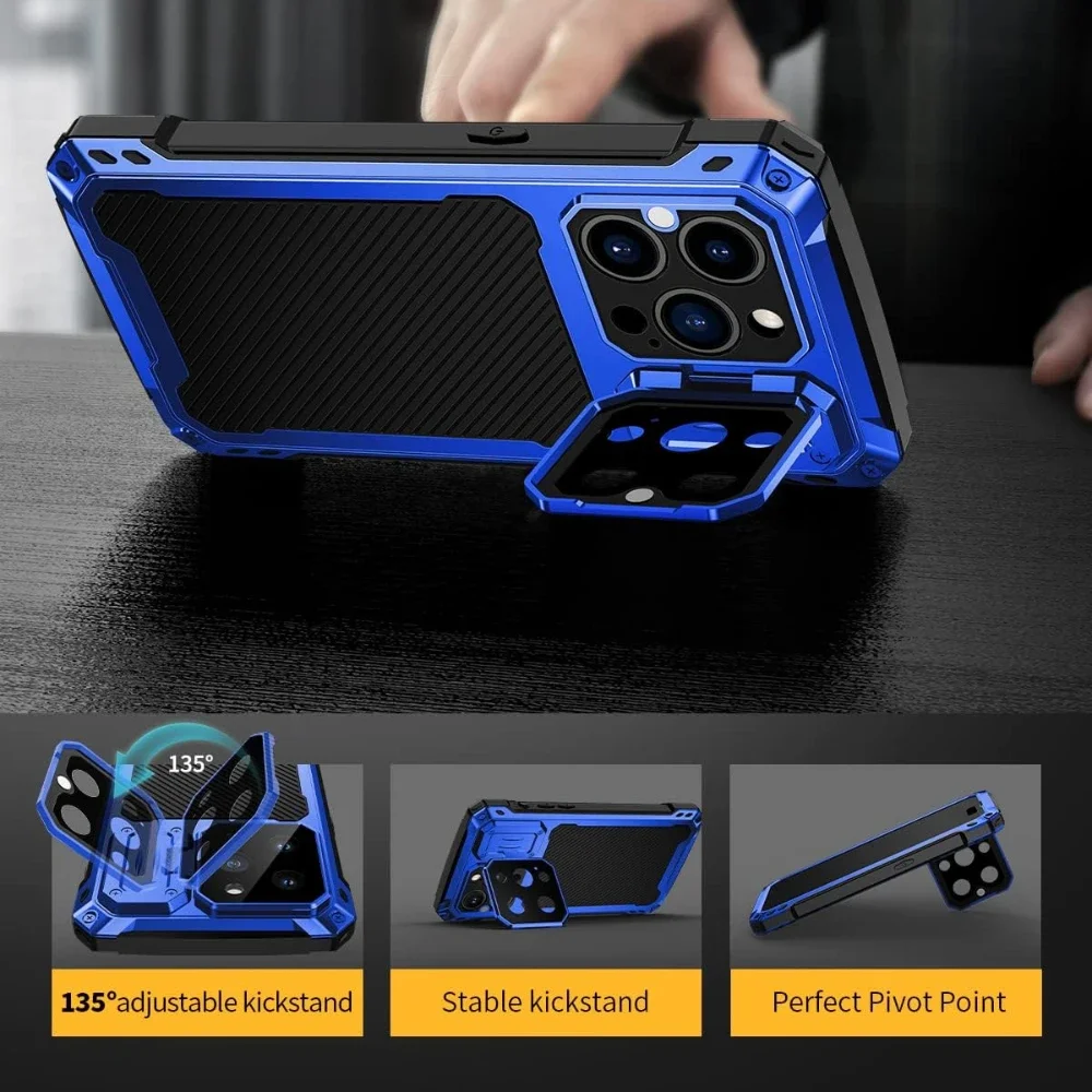Heavy-duty rugged metal shock-proof case for iPhone 14 Pro Max 14 Magsafe cover camera holder tempered glass screen protector