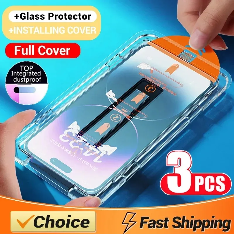 3Pcs Oleophobic Coating Dust Free Easy Installation Screen Protector For iPhone 14 11 13 12 15 Pro Max XS XR 15 16 Plus Glass