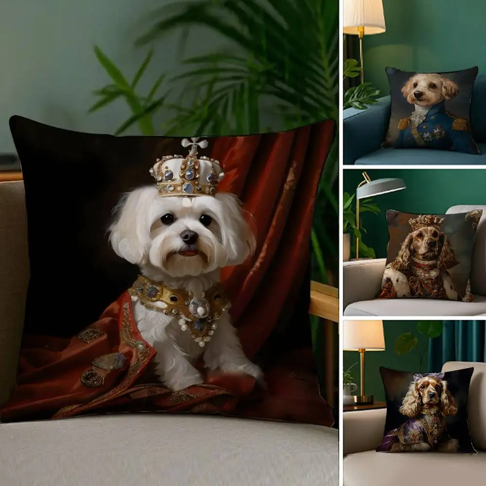 

Funny European Vintage Royal Dog Pillow Case Soft Plush Fabric Double Sided Print Decorative Home Living Room Gift Cushion
