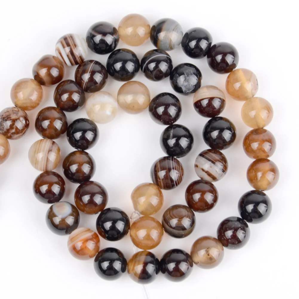 Natural Stone Beads Coffee Stripe Agate For Jewelry Making Round Loose Diy Accessories Bracelet Necklace 4-12mm