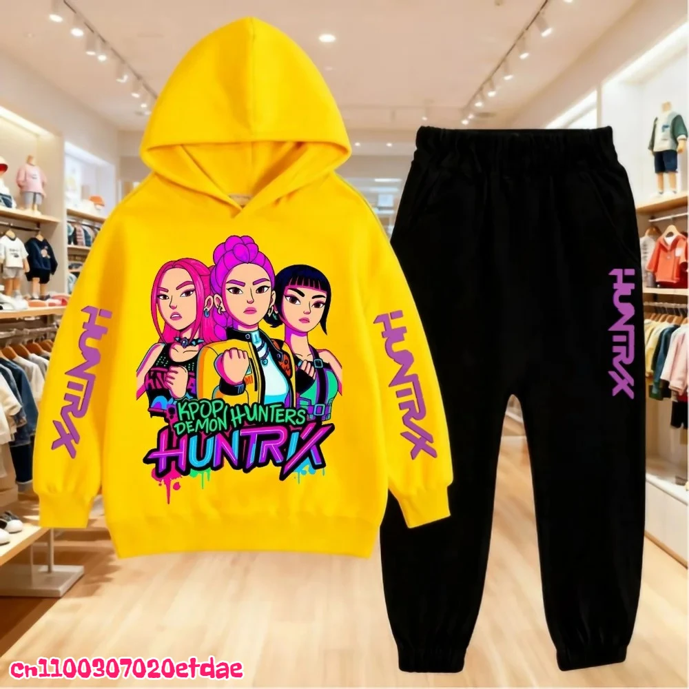 الخريف الشتاء الأطفال هوديي KPop شيطان الصيادين الملابس الترفيه ملابس خارجية البلوز فستان أطفال مع سروال داخلي 3-12 سنة الفتيان الفتيات هدية