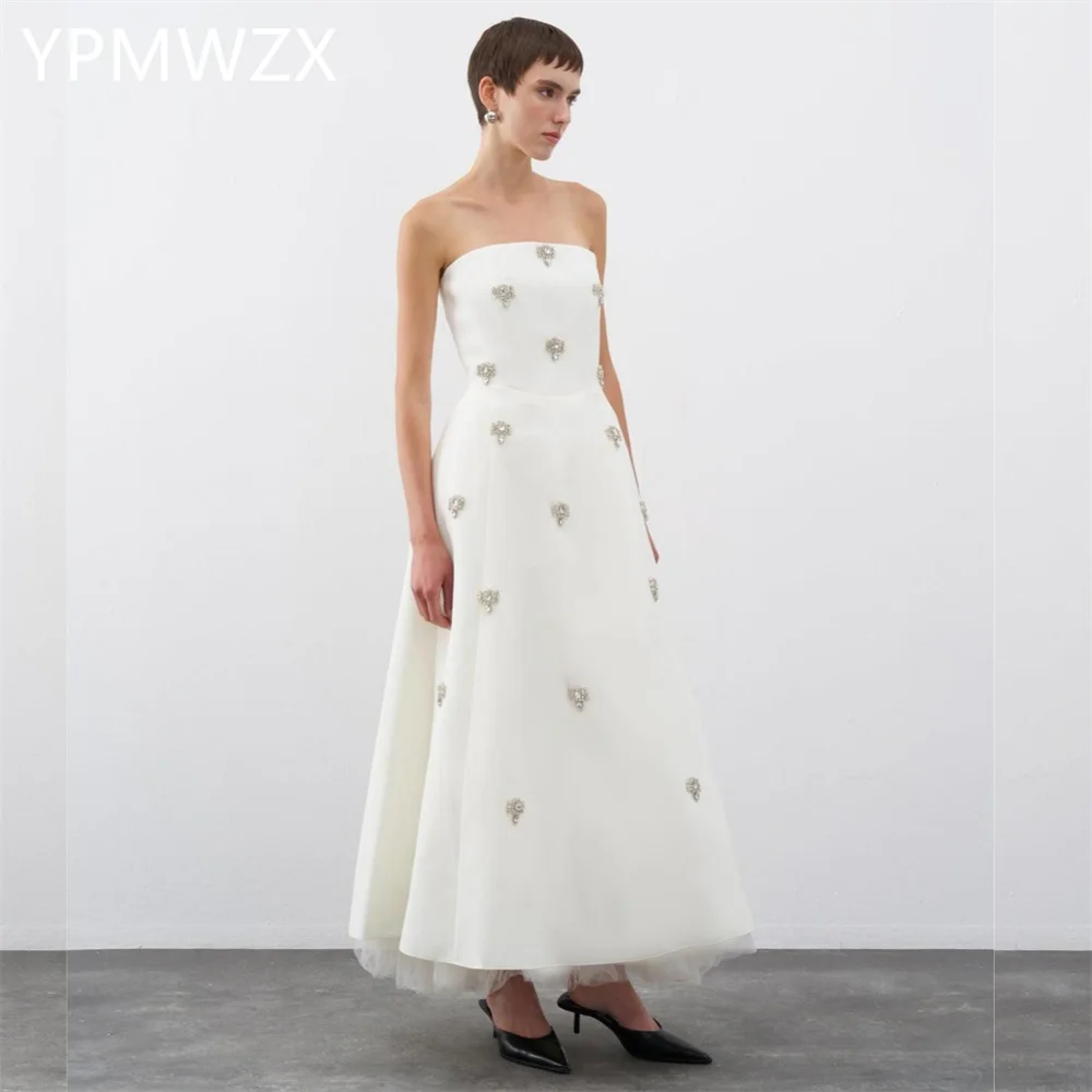 Customized Women Party Dress Occasion Prom YPMWZX Strapless A-line Ankle Length Skirts Bespoke  Dresses Gown Evening Fo