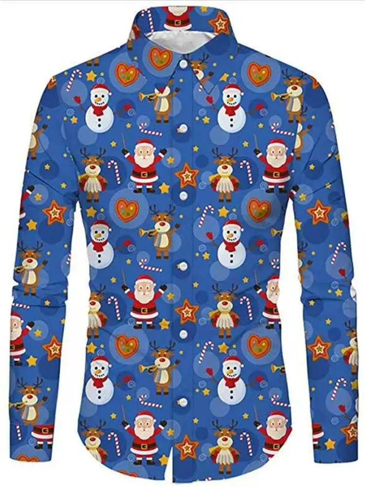 الرجال عيد الميلاد الرجل العجوز قميص شجرة ثلاثية الأبعاد قميص مطبوع هاواي شاطئ الترفيه عطلة طويلة الأكمام طوق في الهواء الطلق ملابس للحفلات الرجال #3