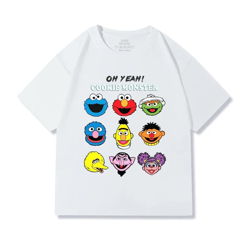 شارع سمسم الأطفال قصيرة الأكمام تي شيرت الصيف جديد الفتيان والفتيات 100% القطن فضفاض بلايز عادية ملابس الأطفال
