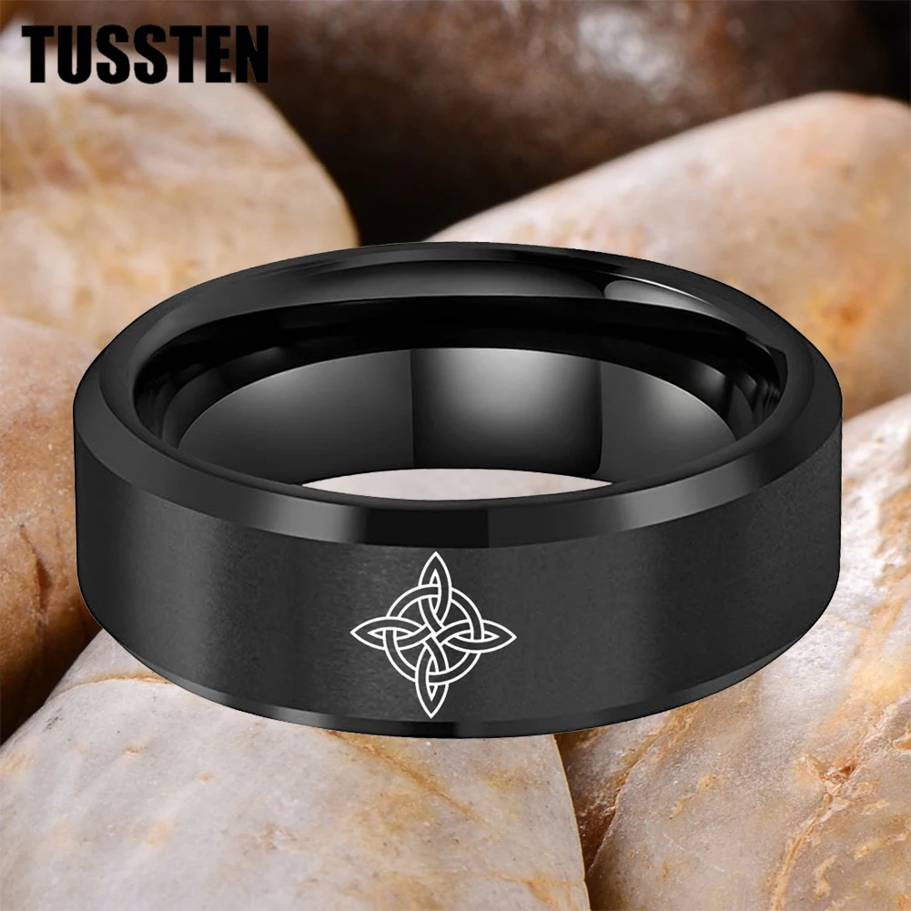 

TUSSTEN 6/8MM Beveled Matte Tungsten Ring Laser Engraved Four Seasons Base Point of the Universe Pattern For Comfortable Fit