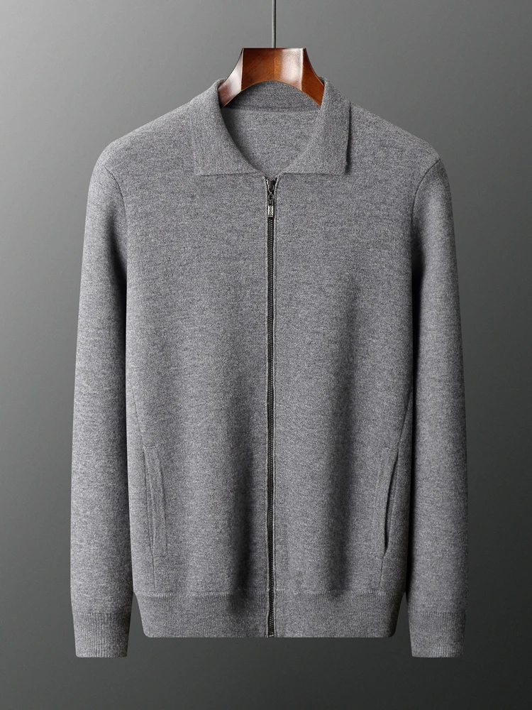 

TLOML Men's 100% Cashmere Sweater Polo Collar Zipper Cardigan Autumn Winter Thick Soft Warm Smart Casual Cashmere Knitwear Coat