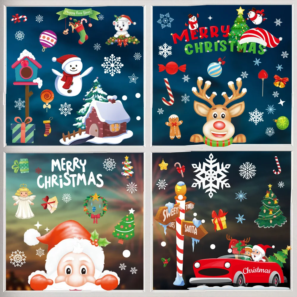 Santa Claus Snowman Christmas Sticker Electrostatic Sticker Window Glass Decal Party Decoration Window Decal