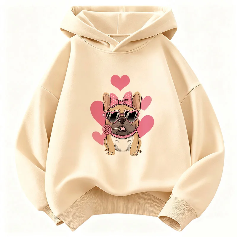 Sommer-Frühlings-Mode Niedliches Französische Bulldogge Design Hoodie Kinder-Sweatshirt Kapuzenpullover Jungen Mädchen Lässige Hoodies Kleidung