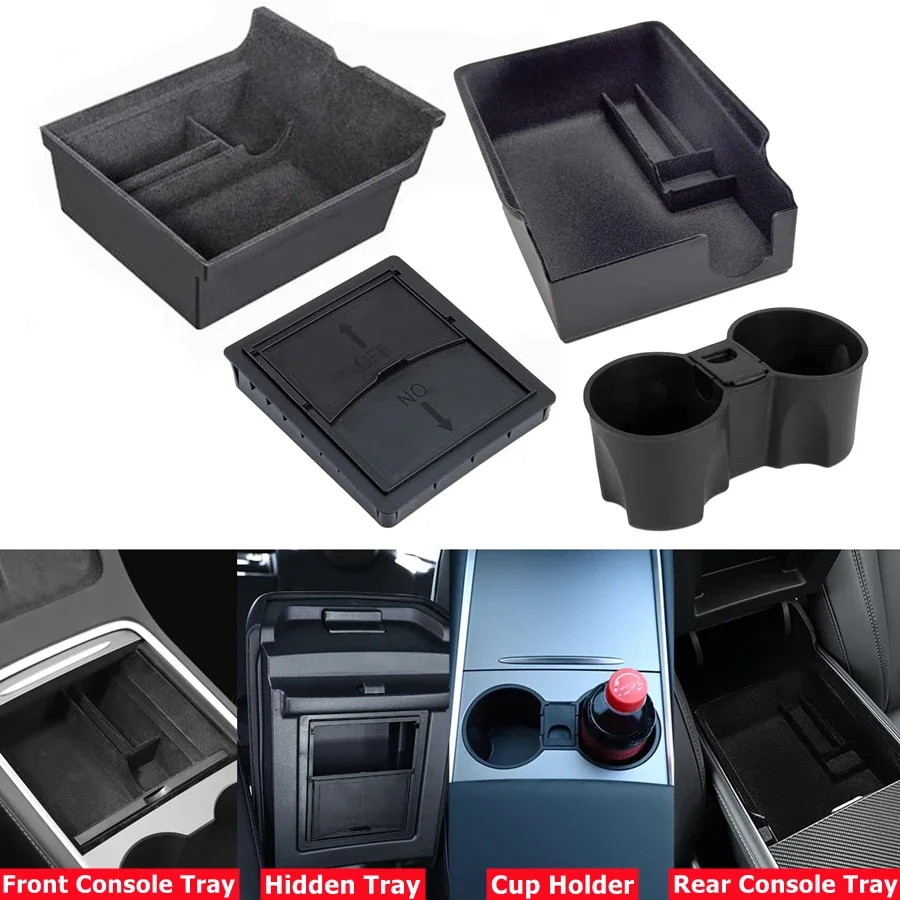 For Tesla Model Y 2023 2024 2022 Center Console Organizer Tray Door Side Box Hidden Cubby Drawer Rear Trunk Box Underseat Box