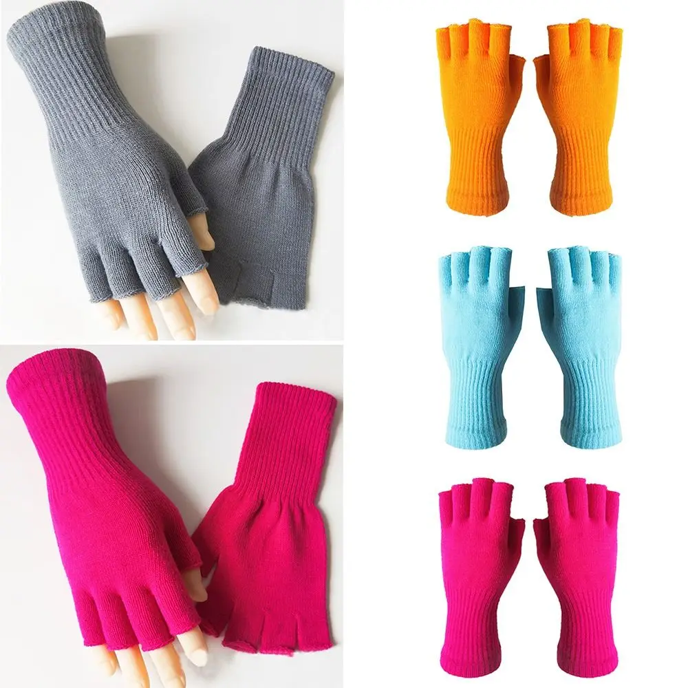 Fashion Thicken Knitted Gloves Warm Elastic Long Mitten Windproof Thermal Fingerless Gloves Cycling Driving