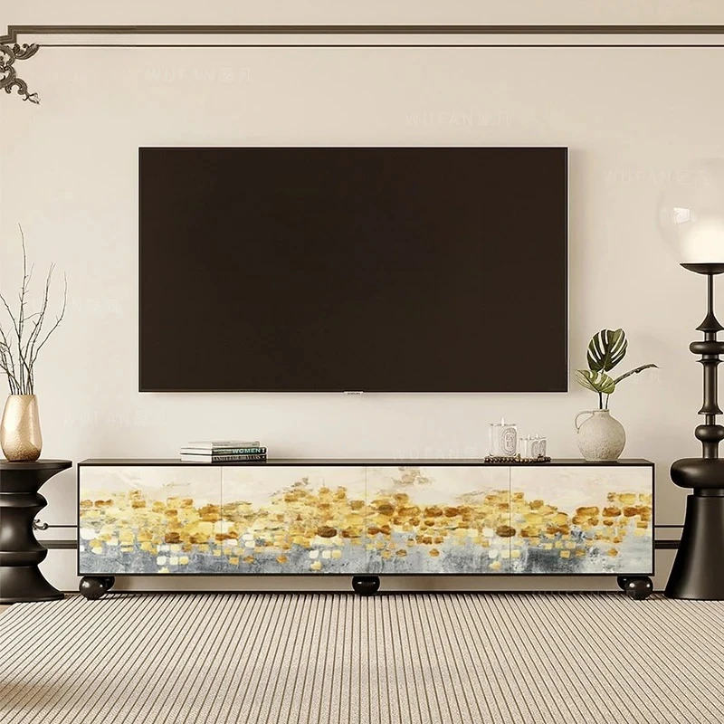 

French retro TV cabinet Home storage locker Living room decorative cabinet Lobby extended background wall decorative side cabine
