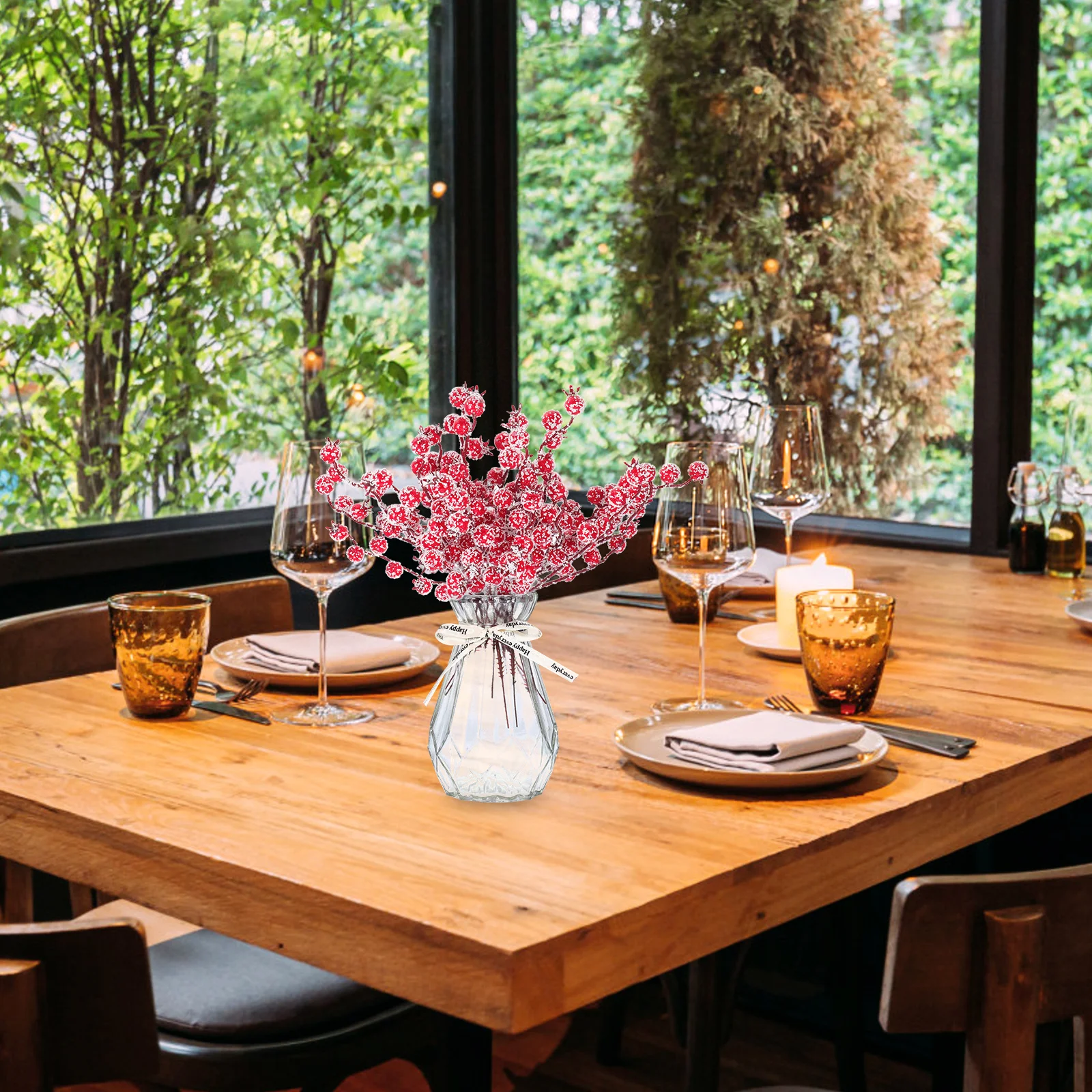 

10Pcs Red Berry Stems Artificial Realistic Bubble Crabapple Decoration for Wedding Home Cafe Christmas Evening Party