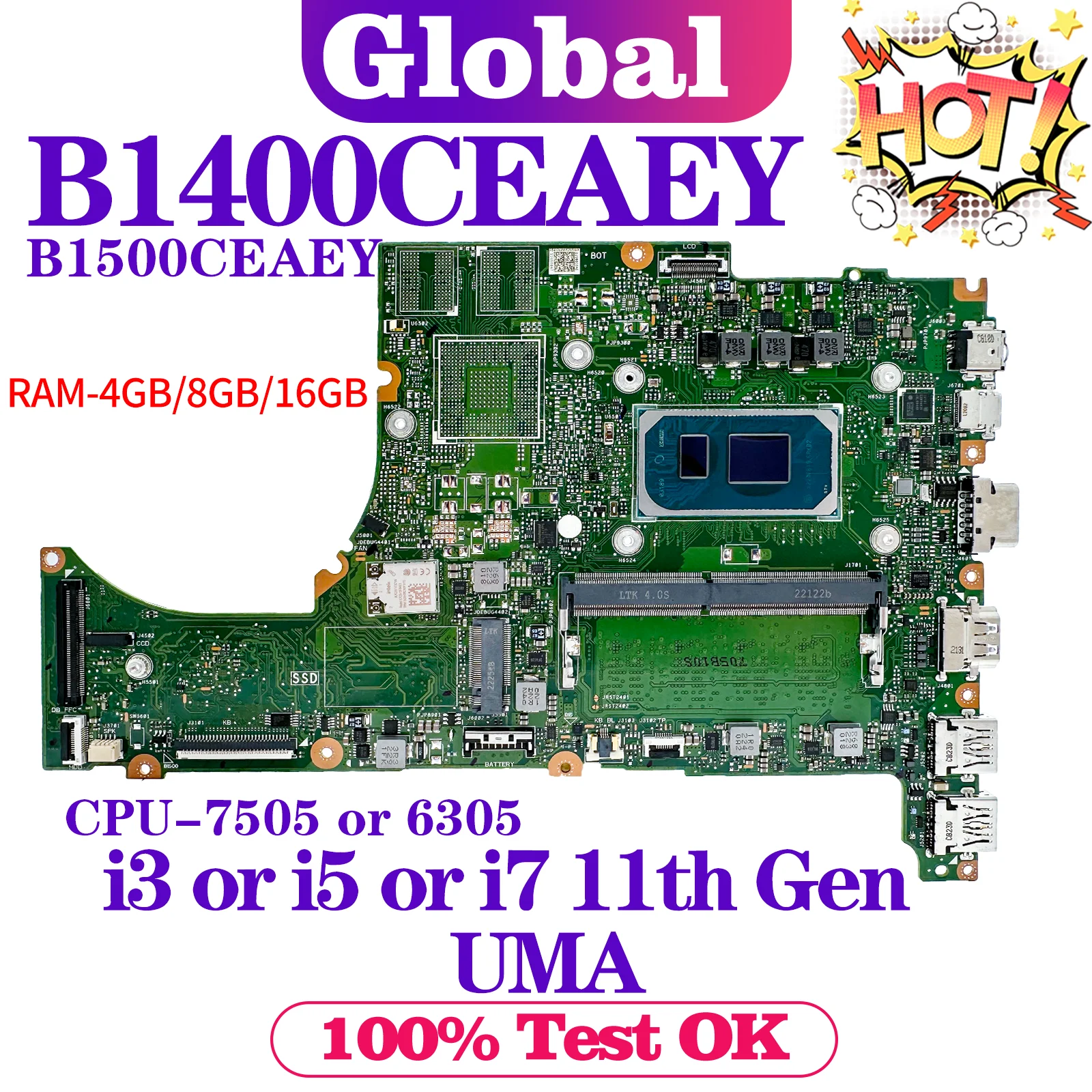 B1400CEAEY Mainboard For ASUS B1400CEAE B1400CEPE B1400CEPEY B1500CEAEY B1500CEAE B1500CEPE B1500CEPEY Laptop Motherboard