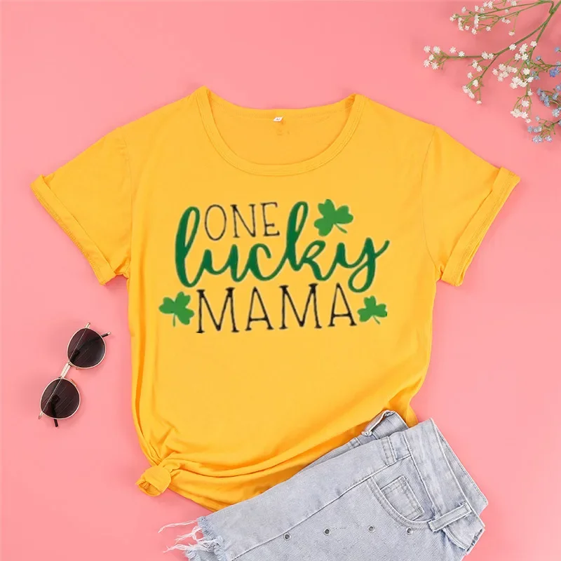 T Shirt One Lucky Mama Shirt Shirt Day Family Matching Drinking Short Sleeve Top Tees O Neck 100% Cotton Fashion Streetwear Goth