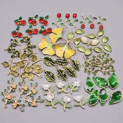 5pcs Leaves Charms Alloy Gold Color Pendants Bear Leaf Cherry Flower Pendant Charms For Jewelry Making DIY Accessory