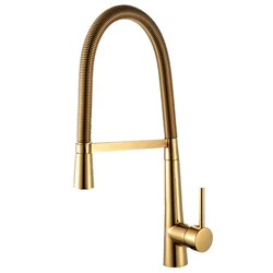 MTTUZK Brass Plating Gold Kitchen Faucet 360 Ronating Sink Tap Cold Hot Kitchen Mixer Tap Black Brass Kitchen Spring Faucet