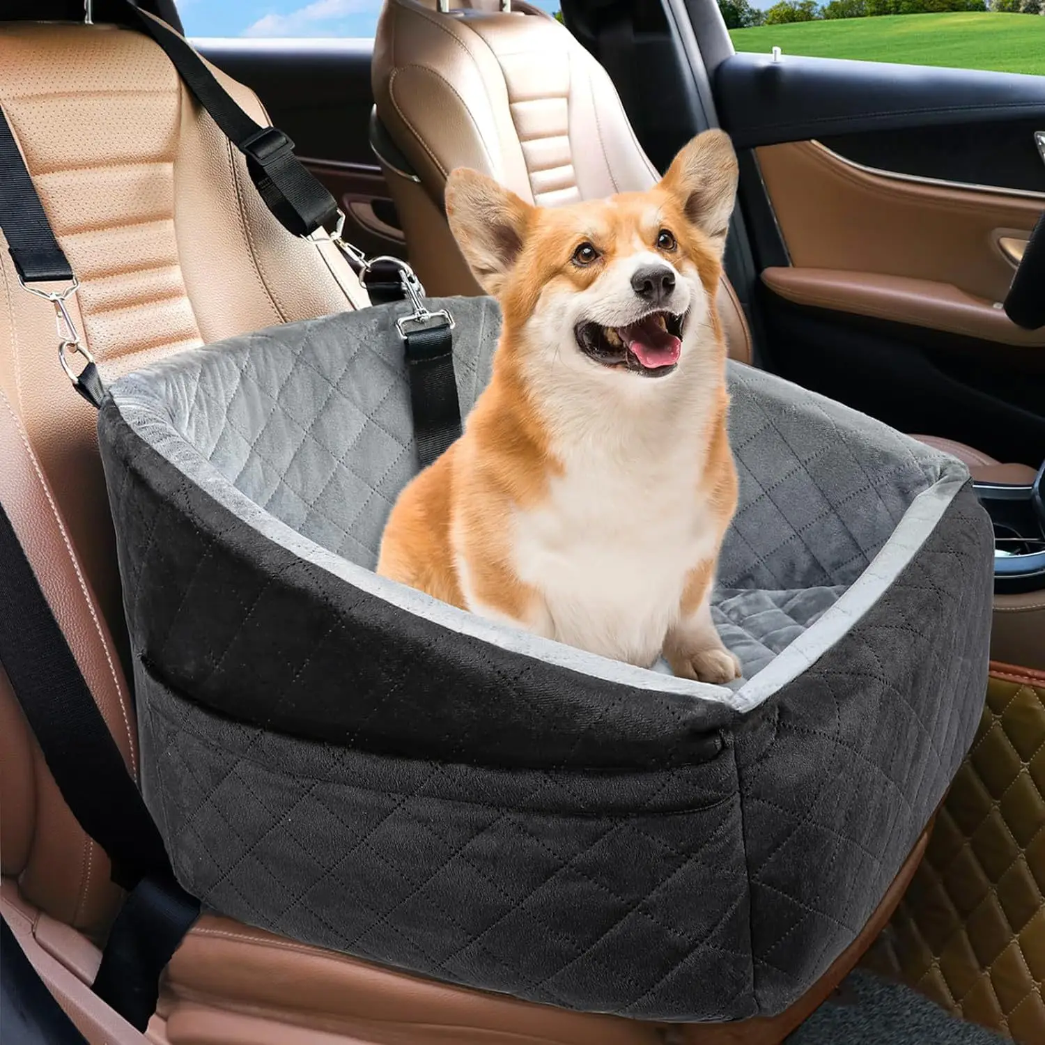 

Pet Car Seat Kennel Puppy Cat Out Seat Mat Removable Washable Anti-Slip Base Front and Rear Row Dog Out Safety Seat Travel Nest