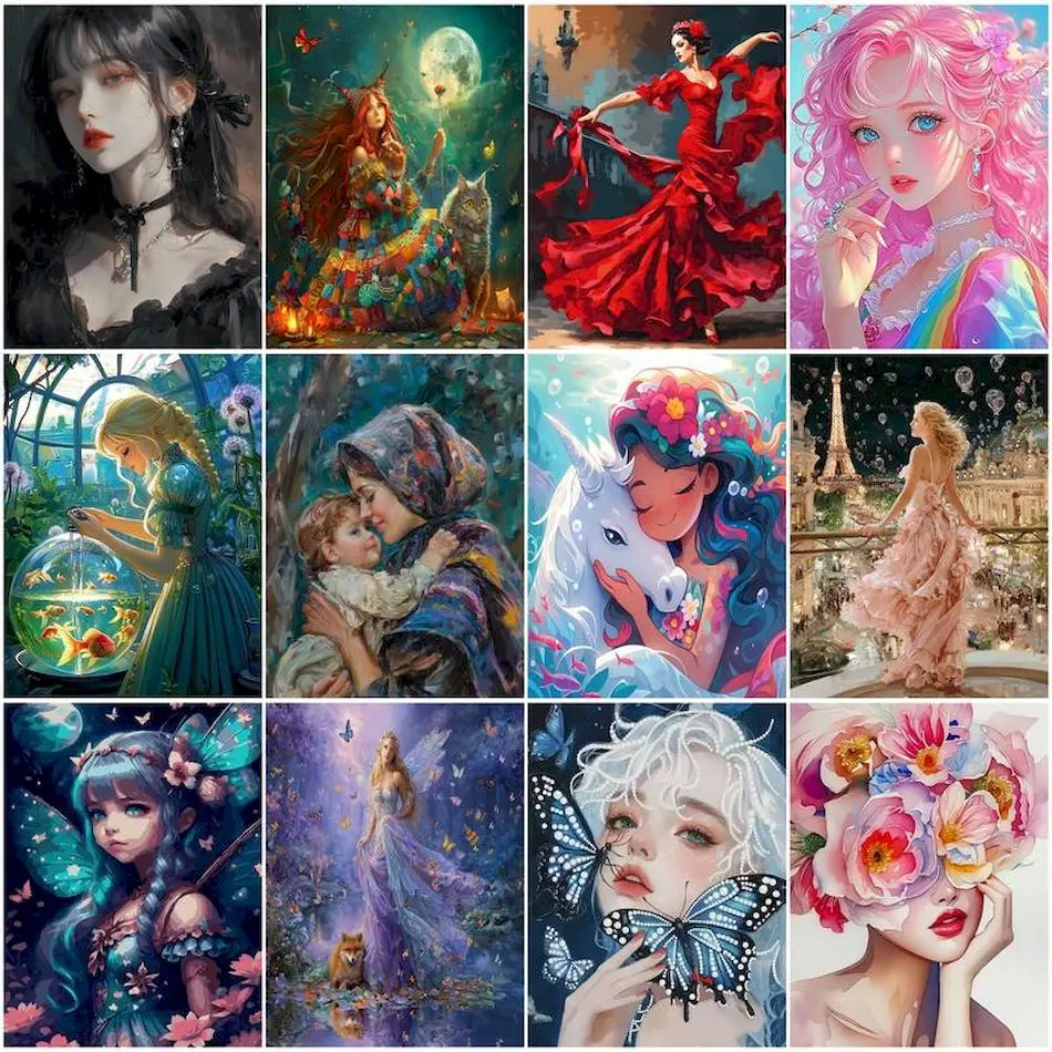 

RUOPOTY Oil Painting By Numbers Women girls Handmade On Canvas pictures Decorative Paintings Set Color Markers wall decoration