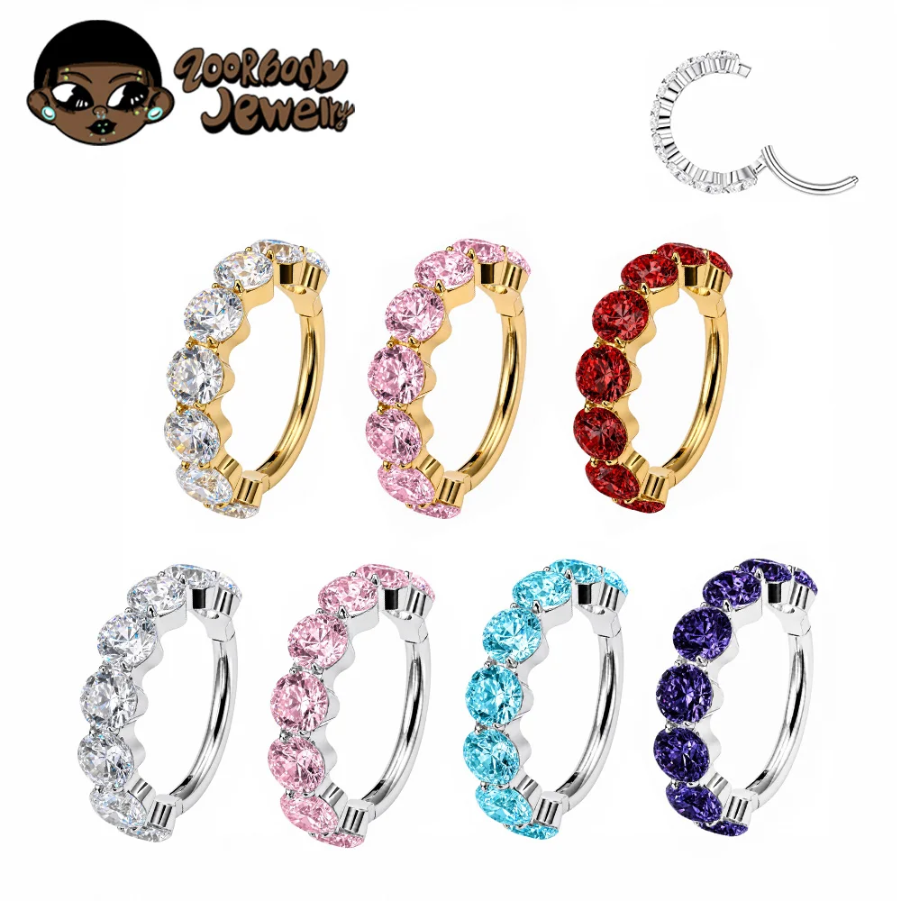 ZOOR F136 Pendiente de Titanio de Lujo con Zirconia, 16g, Tipo Clicker, para Nariz, Lóbulo de la Oreja, Hélix, Concha, Piercing Unisex, Joyería Brillante, Regalo