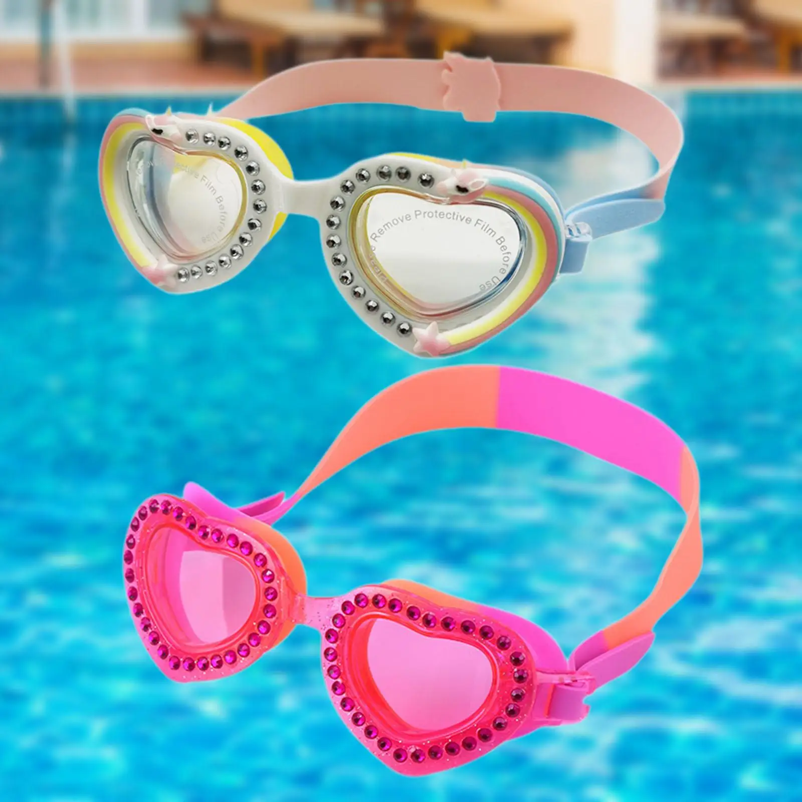 Kids Swim Goggles Heart Shape Summer Beach Goggles Comfortable Wide View No Leaking Adjustable Swimming Goggles Teens Kids 6-14