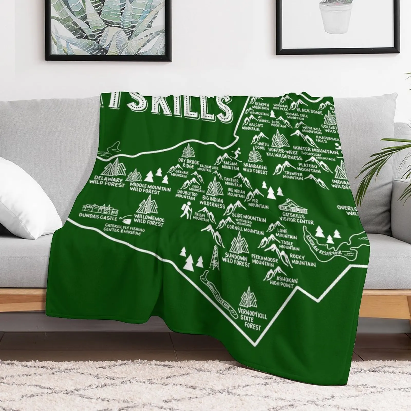 The Catskills Map Art Throw Blanket