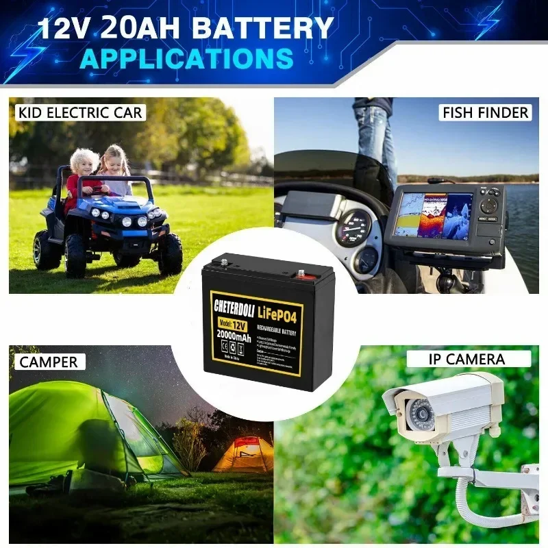 Bateria 12v 20ah lifepo4 bateria de fosfato de ferro de lítio 12v lifepo4 bateria recarregável para scooters infantis barco motor livre de impostos