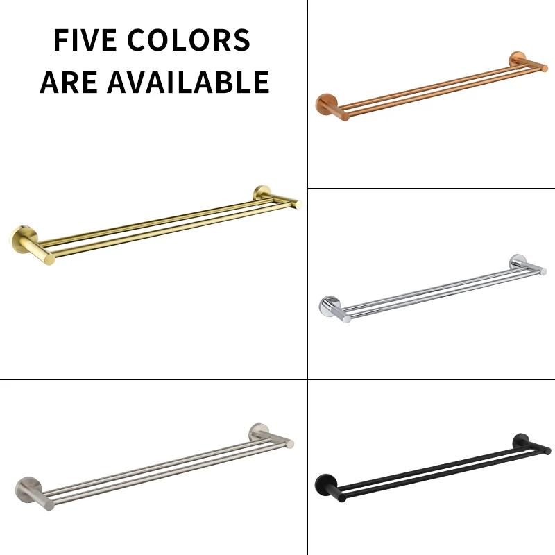 

Double Towel Rack Bathroom Accessories Wall Mount Shower Hanger Matte Black Nickel Rose Gold Chromr Brushed Gold