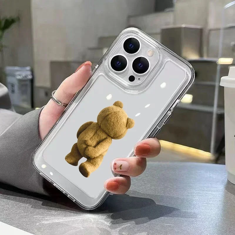Teddy Bear Couple Cartoon Phone Case For iPhone 15 14 13 12 11 Pro Max XS XR X 7 8 Plus Soft Clear Shockproof Bumper Back Cover image 3