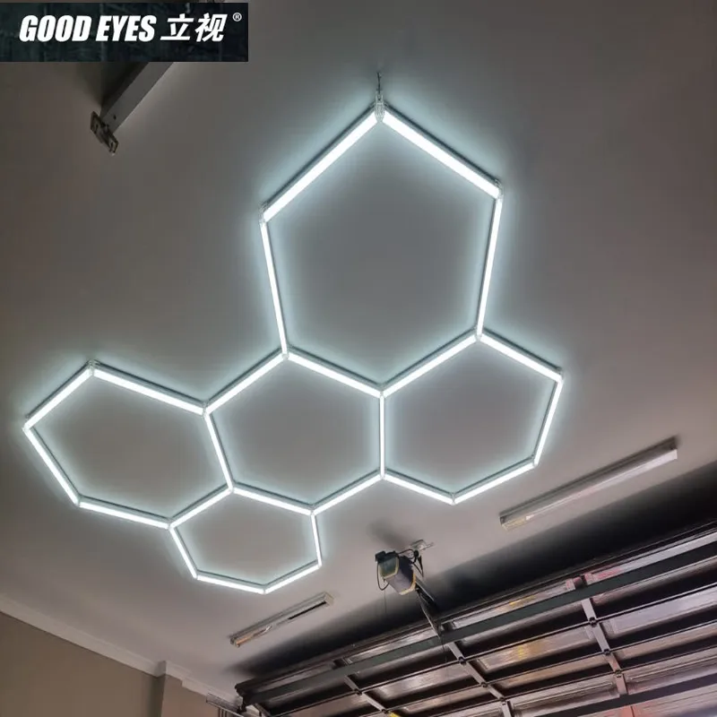 Hot Sell 5 Grid Modular System monti erbare LED Sechseck Lichter für Ihre coole Garage Werkstatt Fitness studio Büro Supermarkt Auto Detail lierung