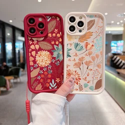 INS Bustling Pattern Flowers Phone Case for Samsung S24 S23 S22 S21 S20 FE Plus Ultra 5G Soft Silicone TPU Cover with Hand Strap