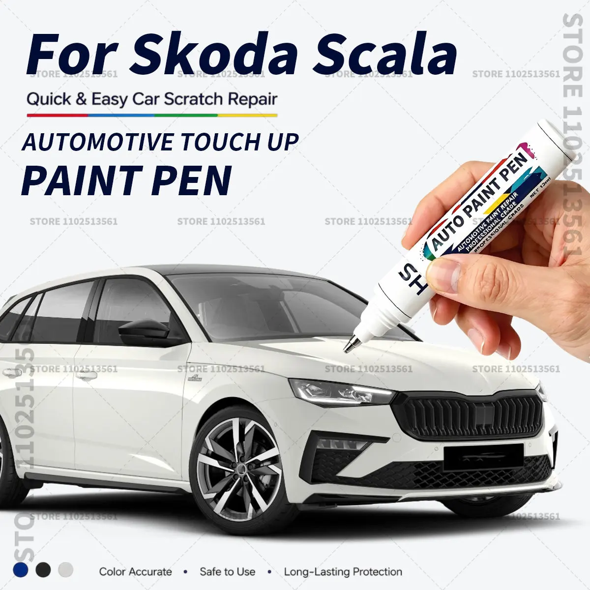 Car Paint Repair Marker Pen Quick Dry Scratch Remover Touch Up Coating Pen For Auto Accessories For 2018-2025 Skoda Scala White