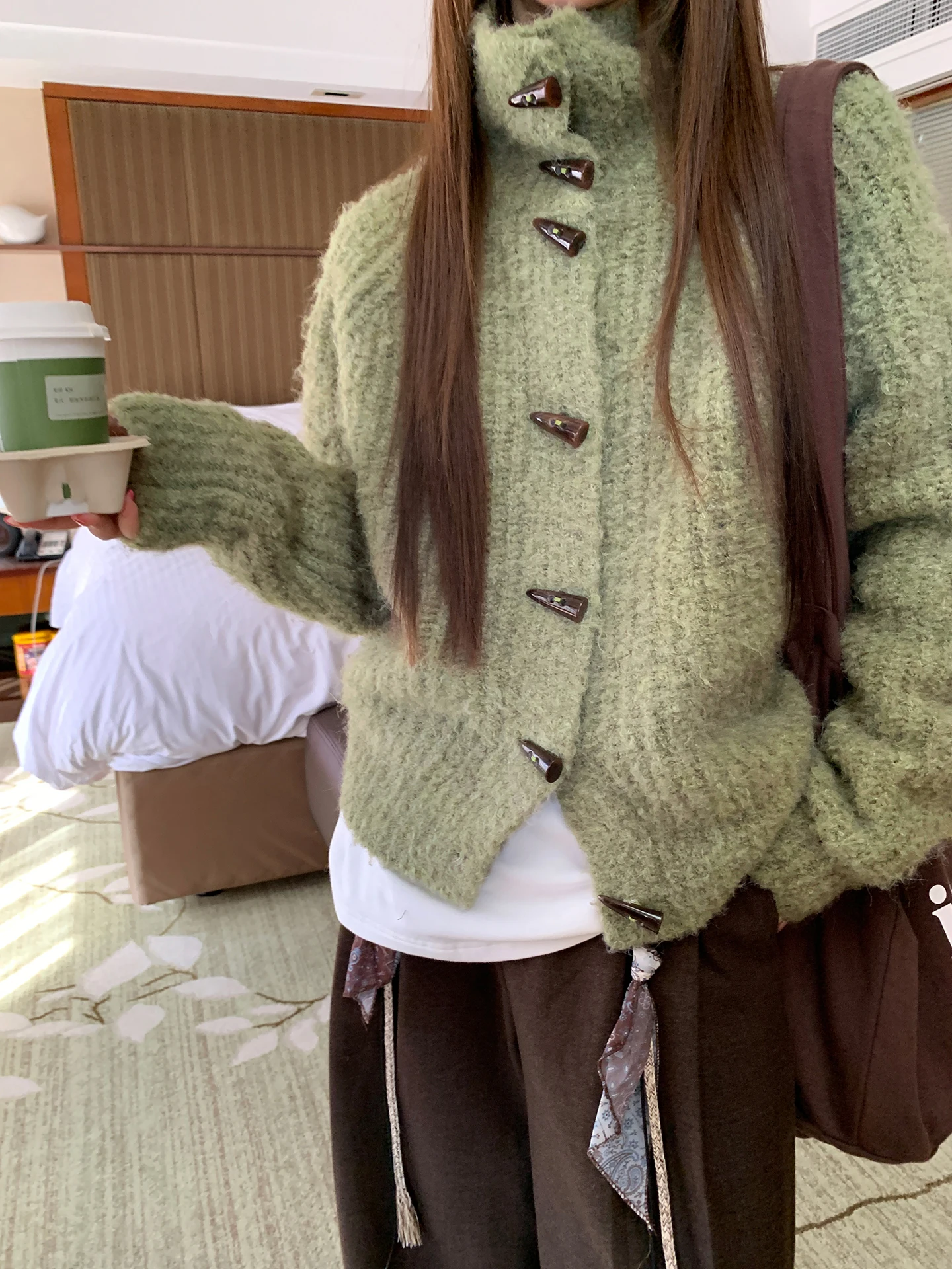 ein gestrickte offene Strickjacke für Damen, lockerer Pullover mit Knöpfen, Oberbekleidung, Winter, Faion, gerade Röhre, lang, Sve, rund, Ne