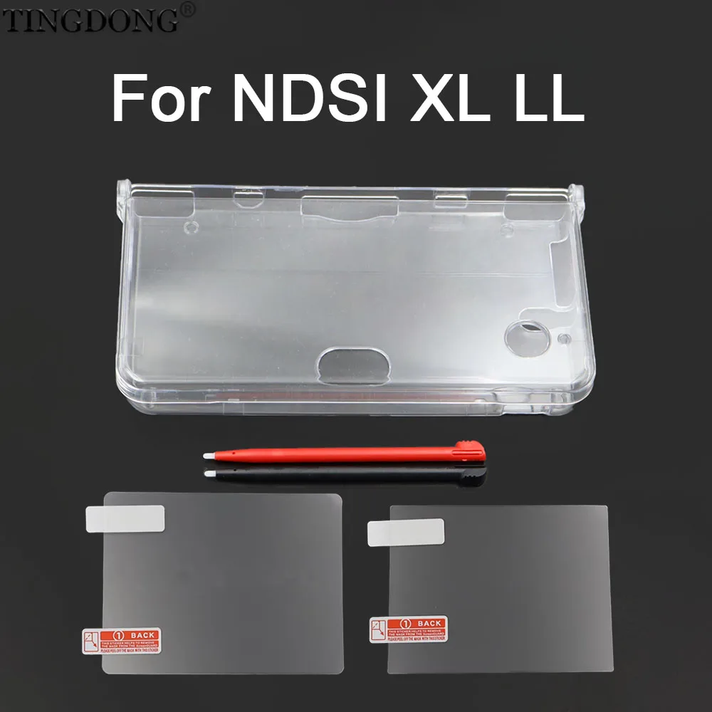 1 conjunto de capa protetora de cristal transparente para ndsi xl ll, capa rígida de pc com caneta stylus touch, acessório para console de jogos