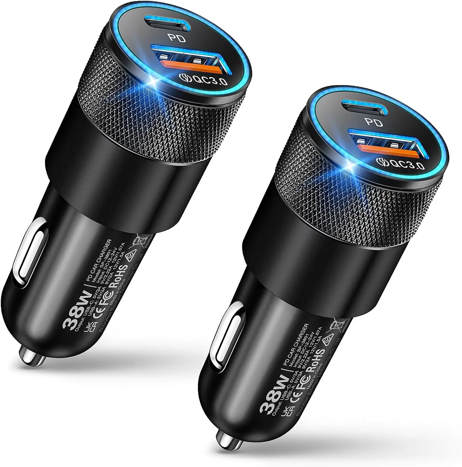 38W Dual USB-C & USB-A Car Charger Fast Charging for iPhone Samsung Pixel