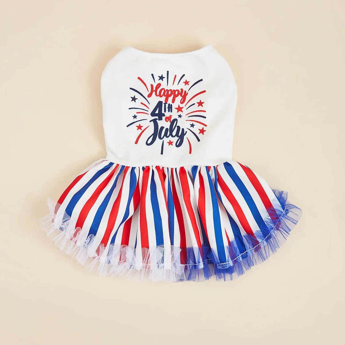 Striped Dog Dresses,American Flag Star Dog Tutu dress Clothes for Small Dogs Tulle Girl Costume, Puppy Onesie, Pet Cat Outfit In