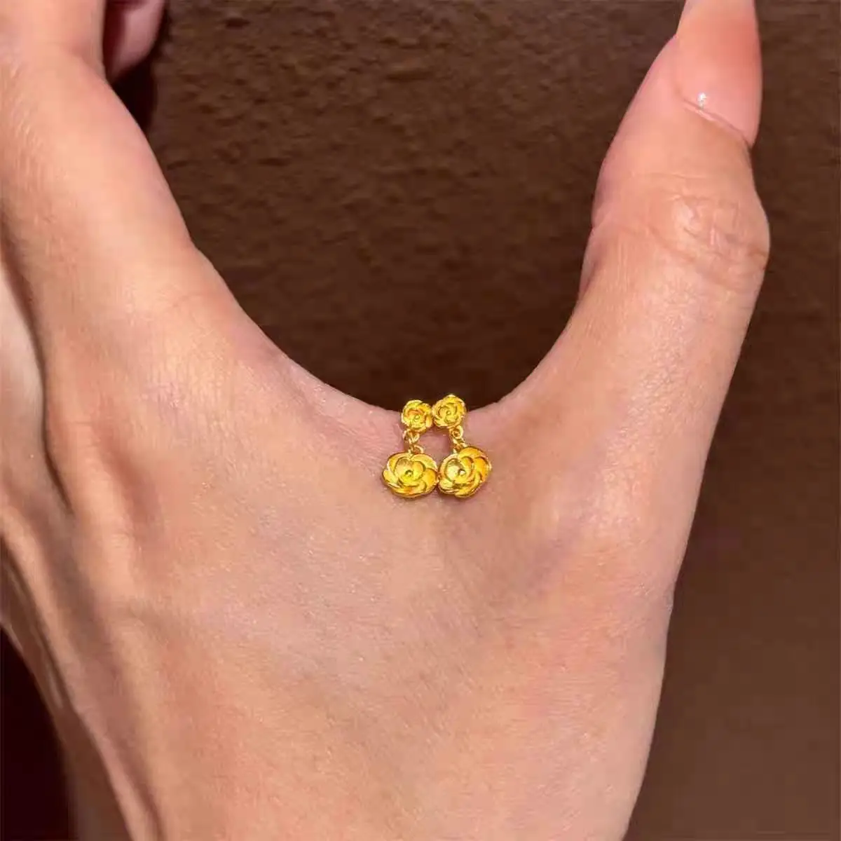 

Pure 14K Gold Color Rose Shape Stud Earring for Women Bride Wedding Engagement Fine Jewelry Earring Gifts