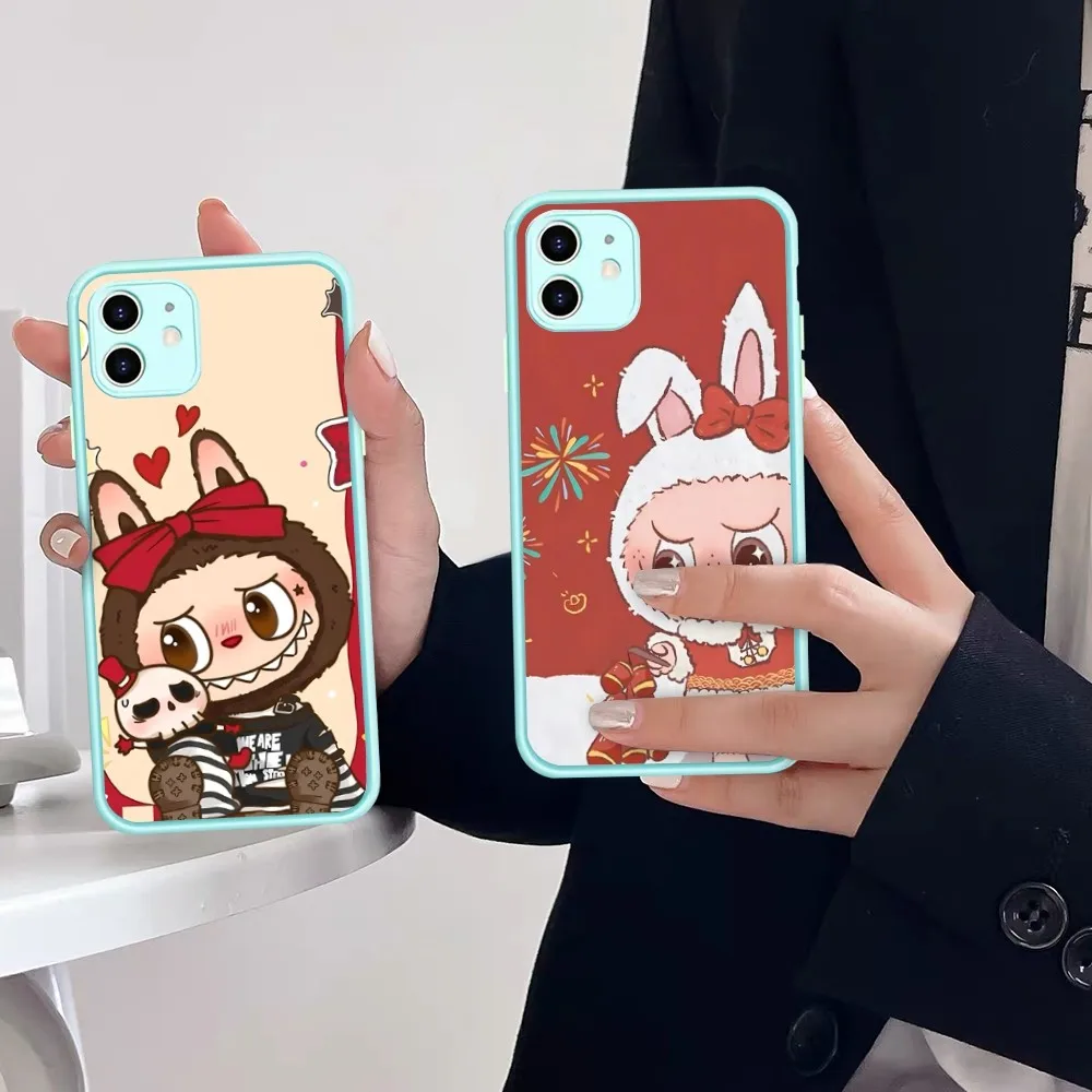 New K-Kawaii Cute L-Labubu Phone Case for iPhone 14 11 12 13 Mini Pro Max 8 7 Plus X XR XS MAX Translucent Matte Cover