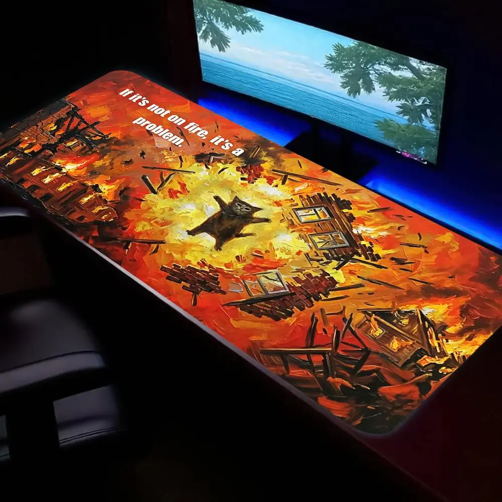 

HYBXAXC Large Explosion Cat Funny Gaming Mouse Pad Non-Slip Rubber Extended Desk Mat for Gamer